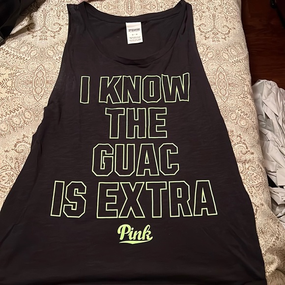 PINK Victoria's Secret Tops - NWOT VS muscle tank top black lime green I know the guac is extra SIZE MEDIUM
